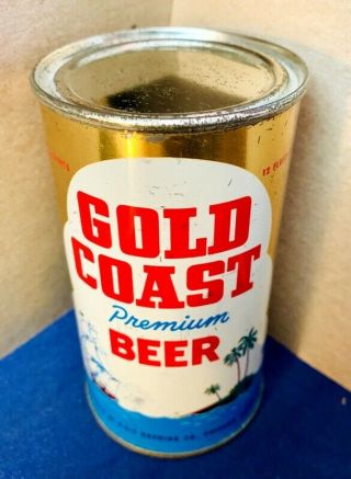 GOLD COAST PREMIUM FLAT TOP BEER CAN,  DREWRY ' S,  CHICAGO,  ILLINOIS,  USBC 71 - 33 6