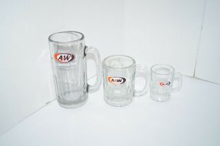 3 Vintage A&w Heavy Glass Root Beer Mug Classic Orange And Brown Logo