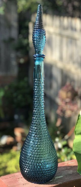 Italian Emploi Art Blue Diamond Cut Glass Vintage Ginie Bottle 1950 