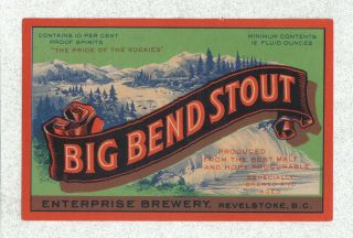 Beer Label - Canada - Big Bend Stout - Enterprise Bry.  - Revelstoke,  Bc