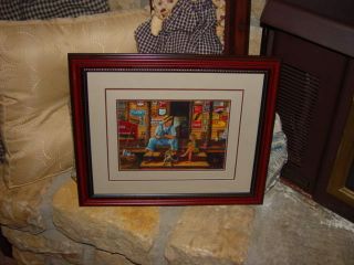 Coca Cola Large Framed 15 X 18 Country Rustic Matted Print Man Girl Dog
