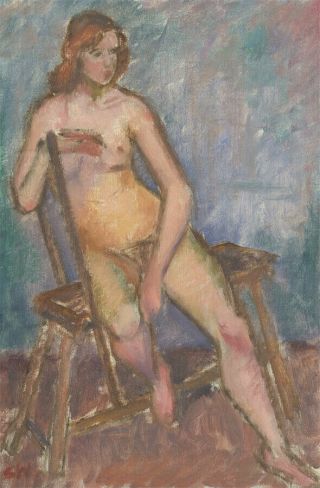 Modern British School Mid 20th Century Oil - Seated Female Nude