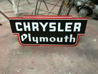 " Chrysler Plymouth " Large,  Double Sided Porcelain Dealer Sign (36 " X 16 ")