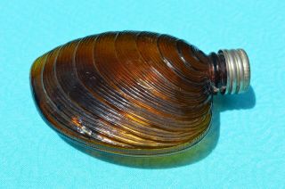 Amber Figural Clam Shell Whiskey Flask