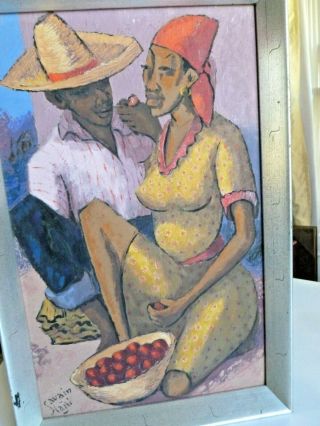 Signed Haitian Oil Painting,  By Petion Savain,  Mid - Century Ethnic