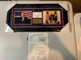Donald Trump Autograph Signed Cut Auto Framed Collage Photo Jsa Loa Full Letter