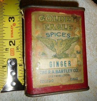 Vintage R A Bartley Toledo Ohio Ginger Spice Tin Can Golden Eagle