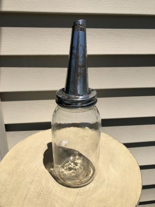 Vintage Motor Oil Gas Service Station Quart Oil Glass Bottle