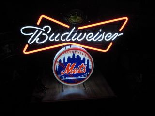 BUDWEISER BEER SIGN 2015 NEON YORK NY METS BASEBALL LIGHT BAR PUB TAVERN 3