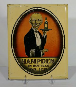 Early Hampden Beer Tin Over Cardboard Toc Sign Willimansett Ma Ugly Waiter Ale