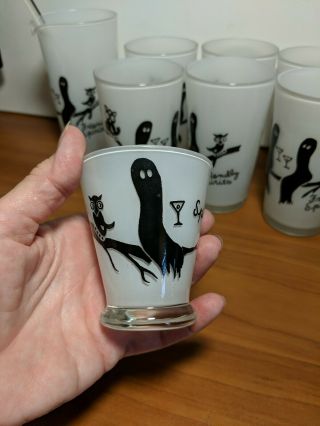 Mid Century Halloween Ghosts Friendly Spirits Barware Cocktail Highballs & Mixer 6