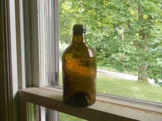 Rare 1840s Open Pontil 3 Pc Mold Stoddard Amber Medicine Bottle Boo Morcom Label