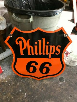 Old " Phillips 66 " Large Double Sided Porcelain Dealer Sign (24 " X 24 ") Sign