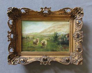Antique Sheep Landscape Oil Painting,  Signed F.  Johnson