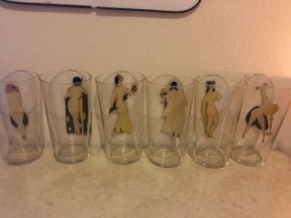 Six vintage Risque Peek A Boo Nude Pin Up Ghirl Woman Drinking Glasses 2