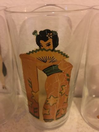 Six vintage Risque Peek A Boo Nude Pin Up Ghirl Woman Drinking Glasses 5