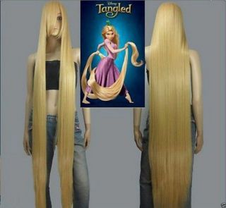 Disney Movie Tangled Rapunzel Long Blonde Cosplay Wavy Wig 150cm