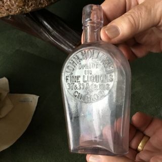 Antique Half Pt Coffin Chicago Whiskey Flask John Hollowed