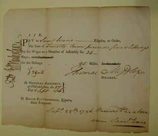 1786 Pennsylvania Thomas Mifflin Signed Document Samuel Evans Chester County