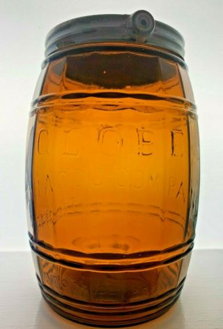 old honey Amber Globe Tobacco Co.  Detroit Pat Oct 10 1882 Jar Barrel w/Lid 2