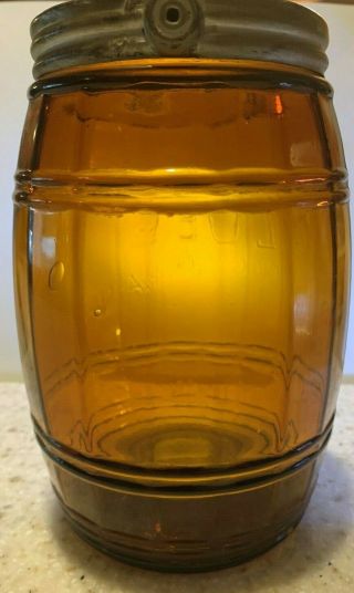 old honey Amber Globe Tobacco Co.  Detroit Pat Oct 10 1882 Jar Barrel w/Lid 4