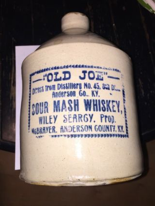 Old Joe Whiskey Bottle Ky Anderson Co Ky Liquor Bottle Jug Crock Ky Wiley Searcy