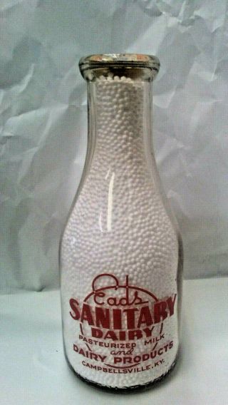 Eads Sanitary Dairy Campbellsville Ky Milk Bottle Acl Round Quart 1940 