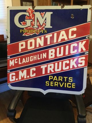 Large Double Sided GM Pontiac Buick Truck Porcelain Sign 2