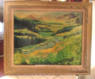Vintage California Artist Abstract Landscape Oil Canvas Signed Maggie
