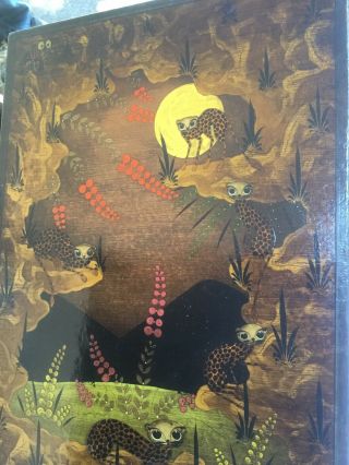 Arturo Alcala Signed Ocelots Mexican Latin Folk Art Painting Vtg 70’s