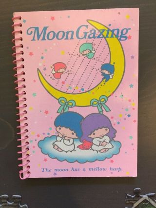 Vtg Sanrio Little Twin Stars Mini Notebook Moon Gazing Pink 1984 1980s