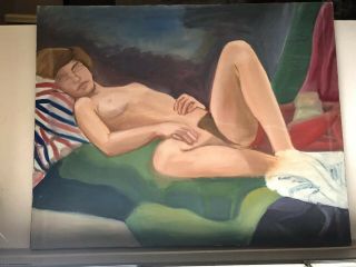 Vintage Expressionist Oil Painting Nude Woman Portrait
