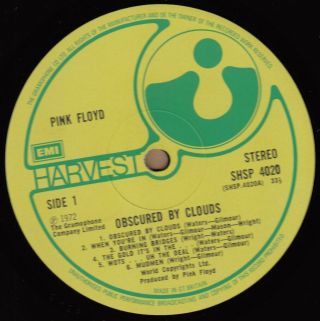 PINK FLOYD Obscured By Clouds UK LP on Harvest Prog Psych Roger Waters 2
