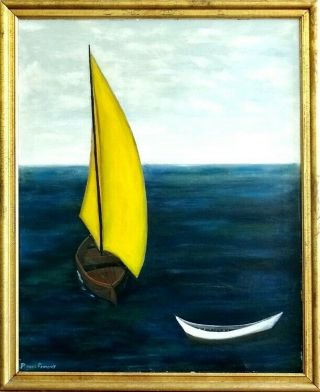 Ca.  1963 " The Sea " Sailing Boat Painting Oil/canvas W/frame French Artist
