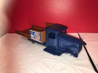 Vintage Rare Antique Blue Stake Bed Pressed Steel Gulf Oil & Gas Truck