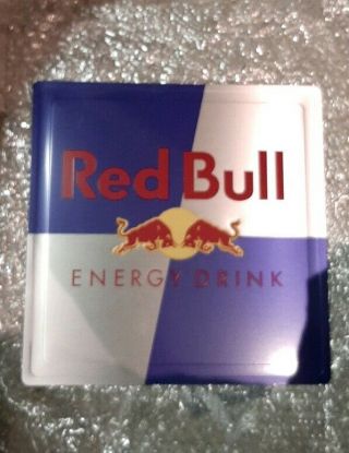 Red Bull Metal Sign With Full Logo On Both Sides.  10”x10”