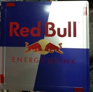 Red Bull Metal Sign With Full Logo On Both Sides.  10”x10” 3
