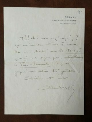 Colette - French Novelist (gigi) - Als - Autograph Letter / Lettre - Rozven