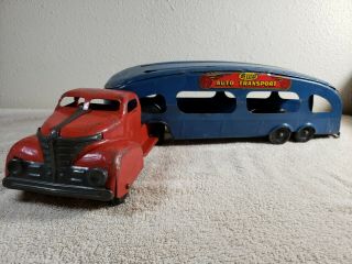 Vintage Louis Marx Deluxe Auto Transport Pressed Steel Toy Truck Metal Toys Old