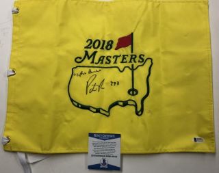 1/1 Patrick Reed Signed 2018 Masters Flag Auto Proof Inscriptions Beckett