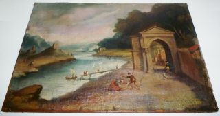 Fine 17th Century Flemish school - River Landscape Oil Painting 10