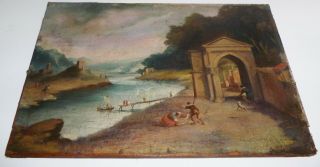Fine 17th Century Flemish School - River Landscape Oil Painting