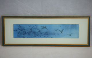 Victor Ing Flying Birds Seagulls Watercolor Signed Chineese Chicago Artist