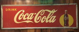 1949 Coca Cola Coke Embossed Soda Advertising Sign 53” Tough Piece