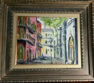 Vtg 1963 Oil Painting Orleans LA WE Dwyer Pink Building cityscape danchet 2