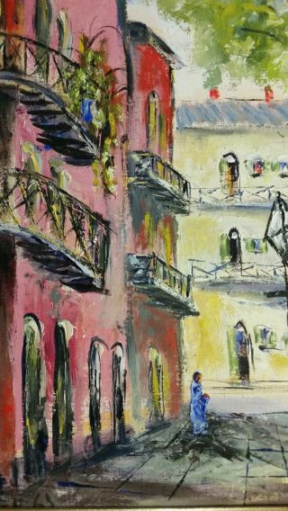 Vtg 1963 Oil Painting Orleans LA WE Dwyer Pink Building cityscape danchet 5