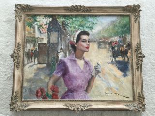 1950/60s French Impressionist Oil Painting Of Annabella In Paris By Pal Fried