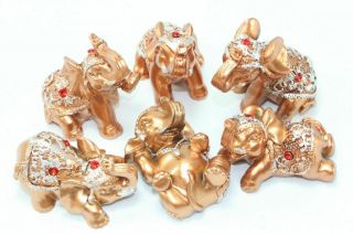 Set Of 6 Gold Lucky Elephants Statues Feng Shui Figurine Home Decor Gift