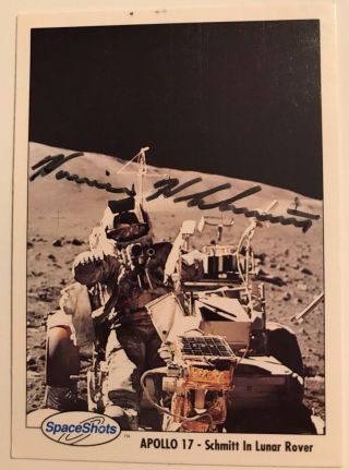 Astronaut Harrison Schmitt In Lunar Rover Signed Nasa Apollo 17 Spaceshots Card