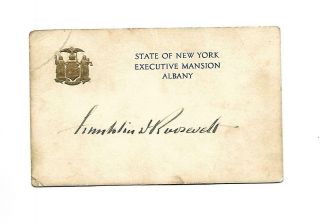 Franklin D Roosevelt Autograph On Ny Executive Mansion Embossed Card
